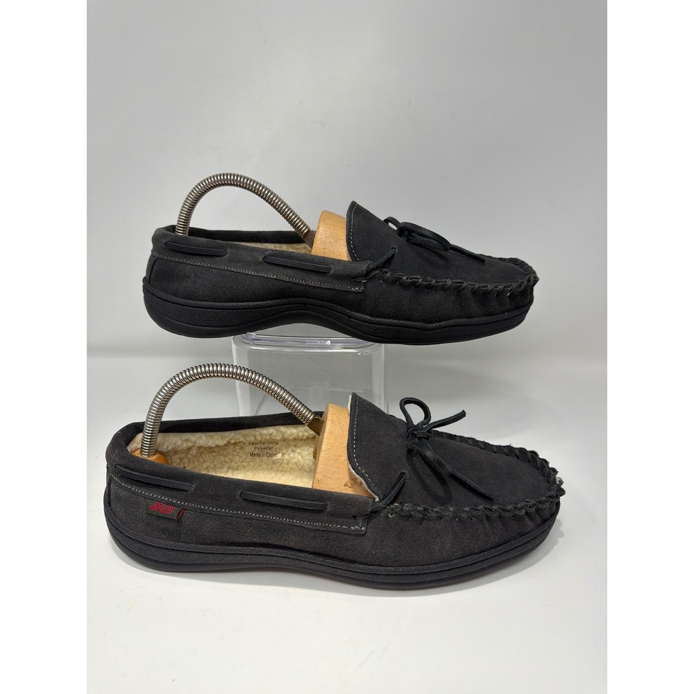 G.H. Bass & Co Mens Moccasin Slippers 9 M Dark Gray Faux Fur Lined Slip On‎